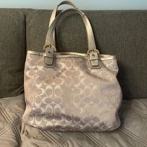 Authentic Coach Soho Metallic Signature Leather Canvas Shoulder Bag